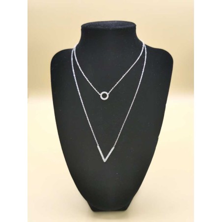 Chaine double, avec V et rond, petits strass