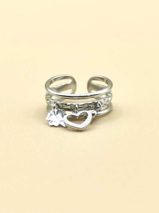 Bague réglable, trèfle, cœur, rond avec zircone