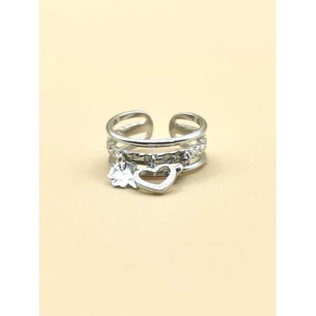 Bague réglable, trèfle, cœur, rond avec zircone