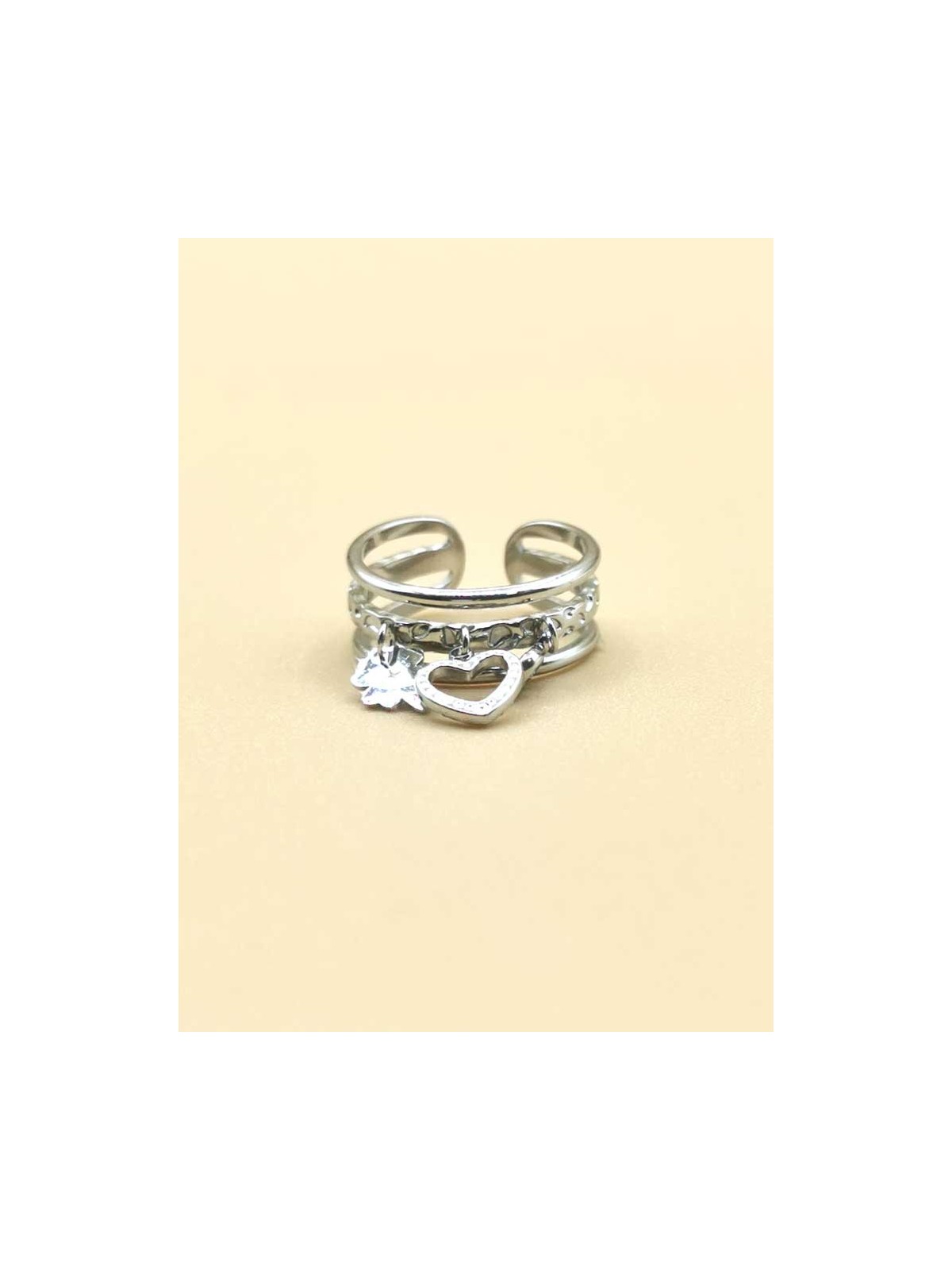 Bague réglable, trèfle, cœur, rond avec zircone
