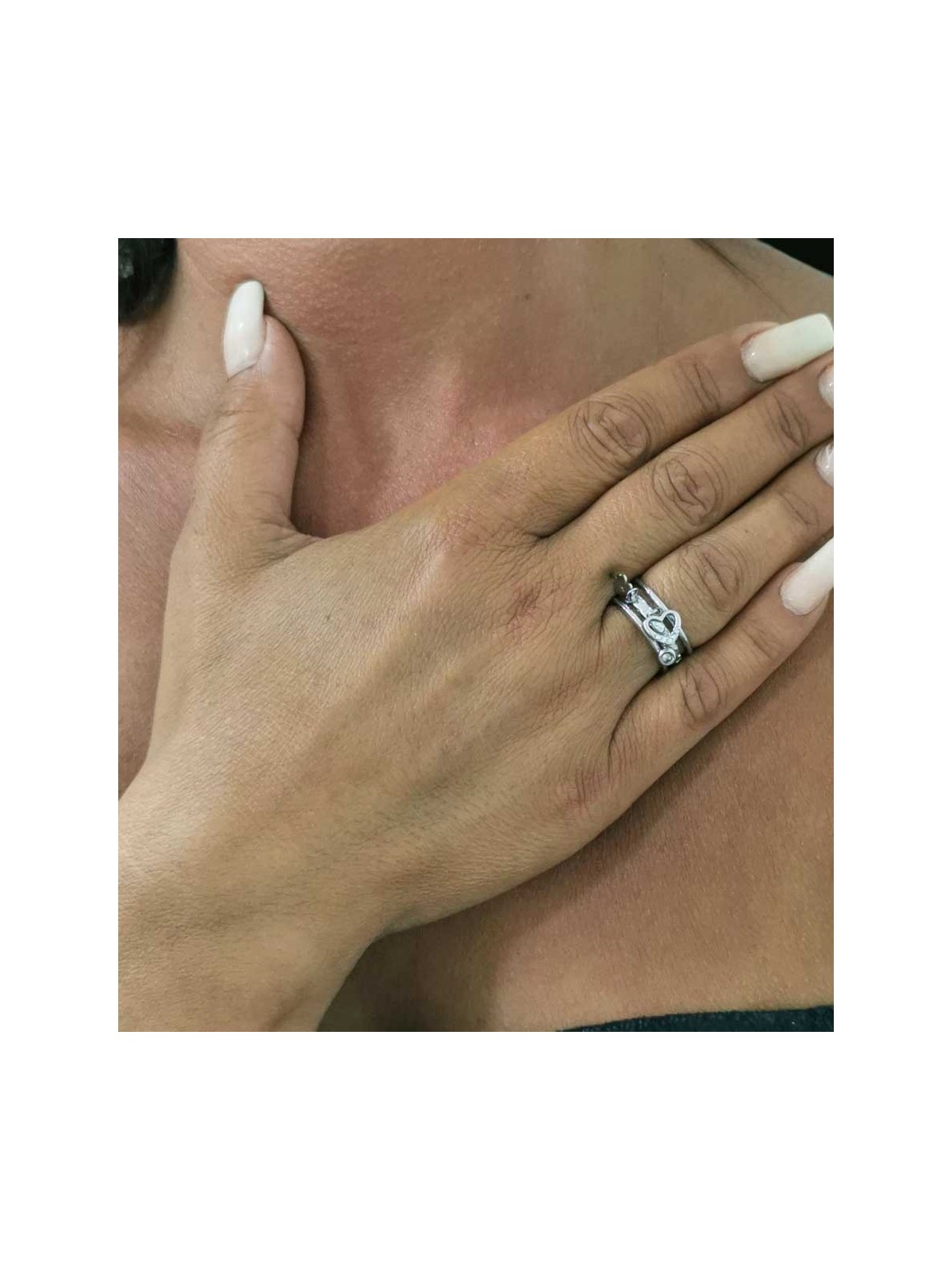 Bague réglable, trèfle, cœur, rond avec zircone