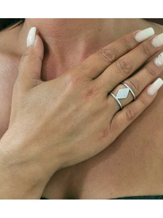 Bague réglable Losange avec Zircones