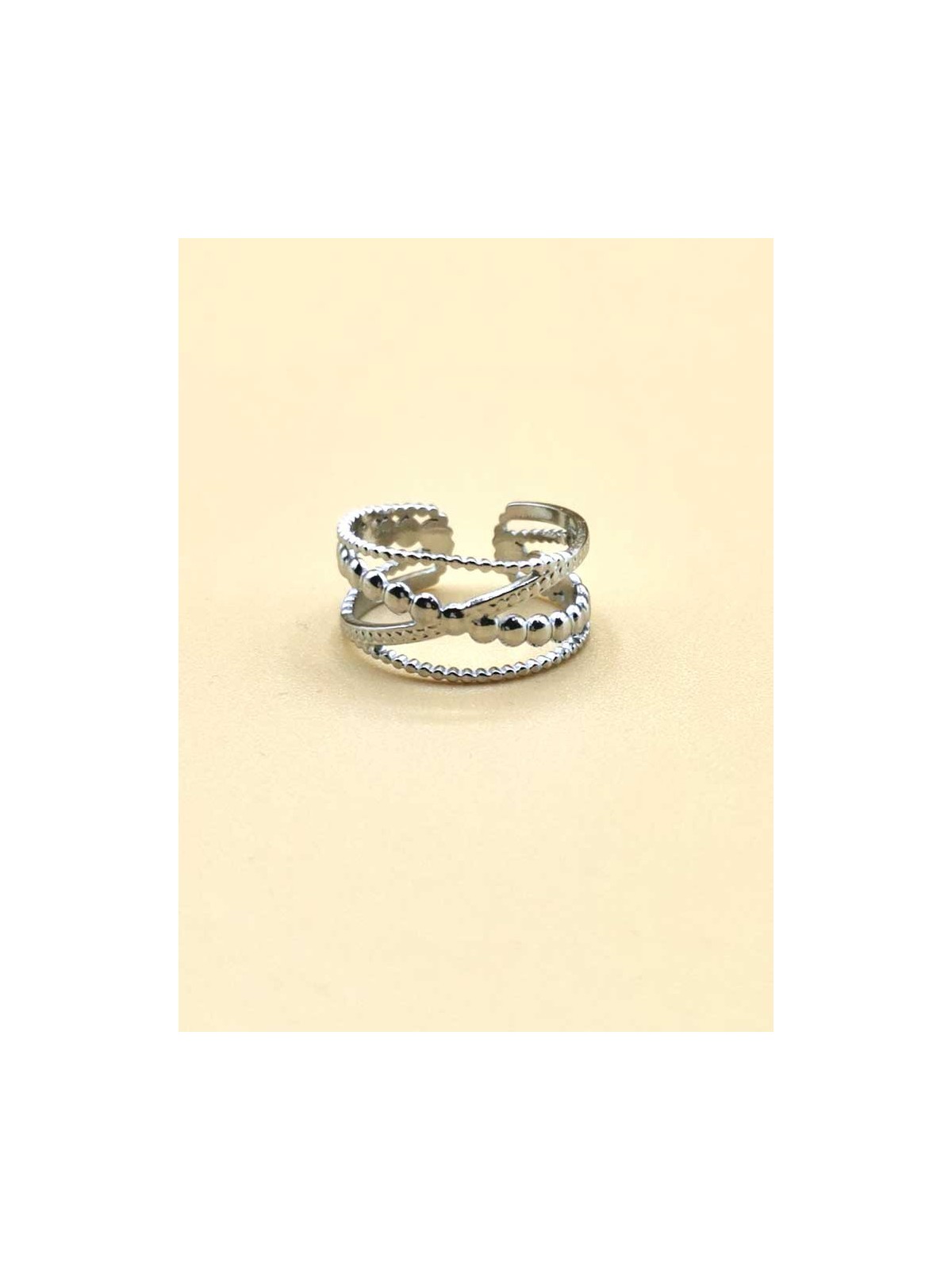 Bague réglable Croix Martelé