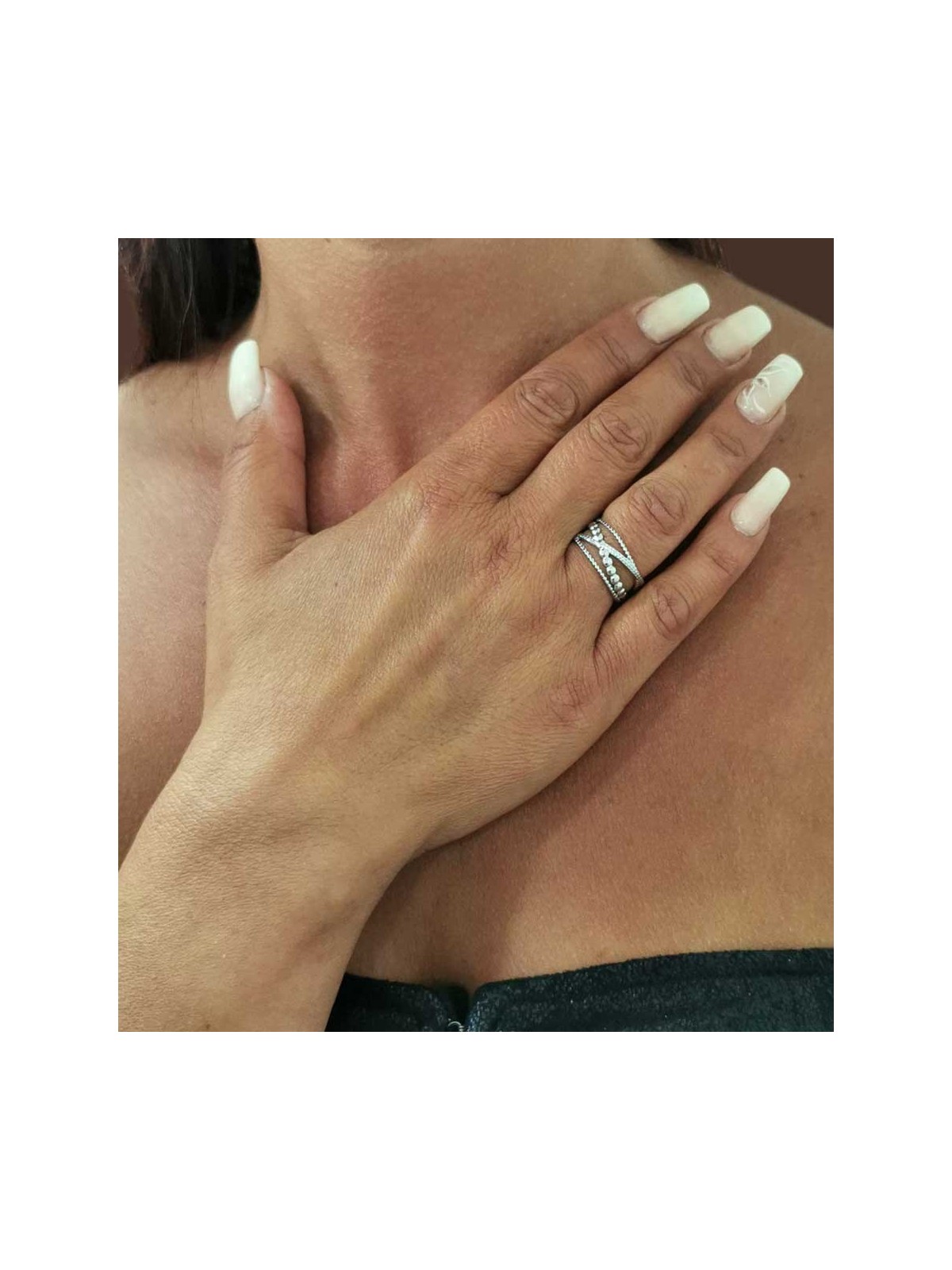 Bague réglable Croix Martelé