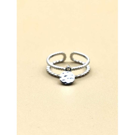 Bague Double Anneau Petit pendentif Martelé