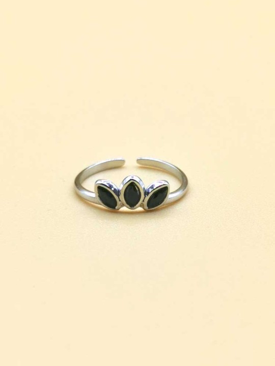Bague réglable Demi-Fleur strass noir