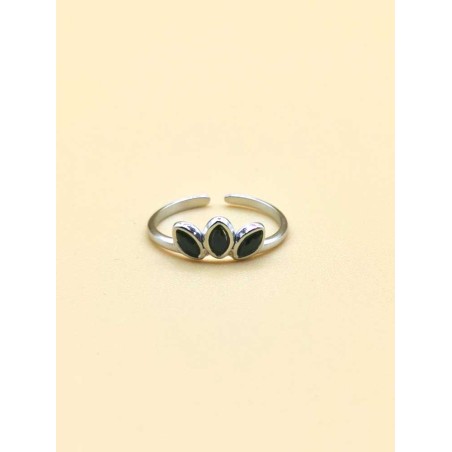 Bague réglable Demi-Fleur strass noir