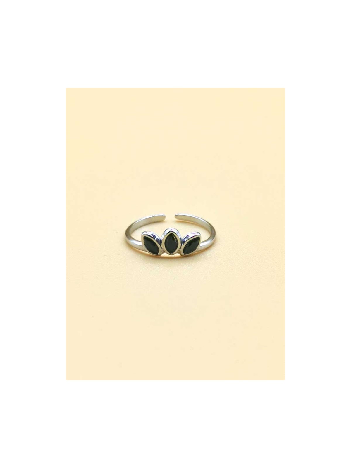 Bague réglable Demi-Fleur strass noir