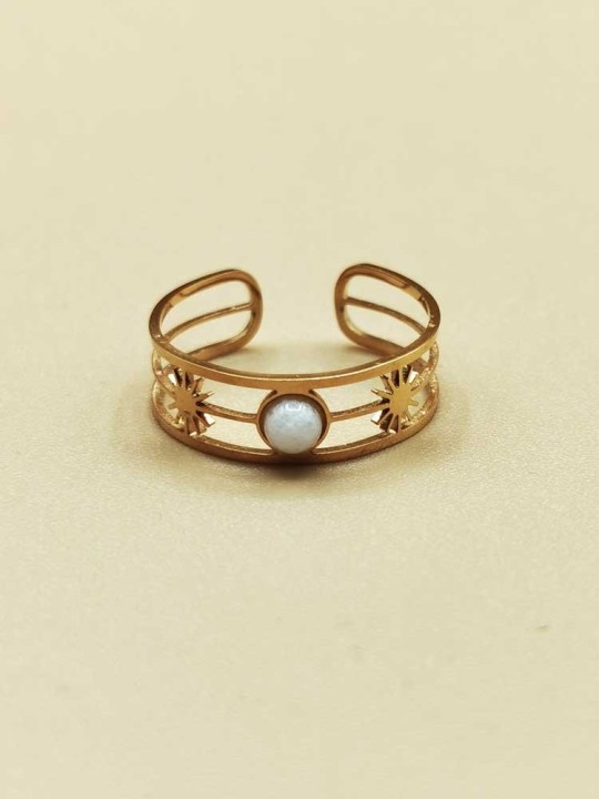 Bague réglable Multiligne, Perle Blanche