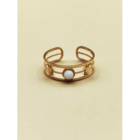 Bague réglable Multiligne, Perle Blanche