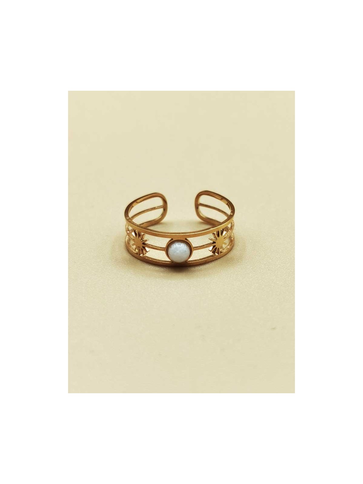 Bague réglable Multiligne, Perle Blanche