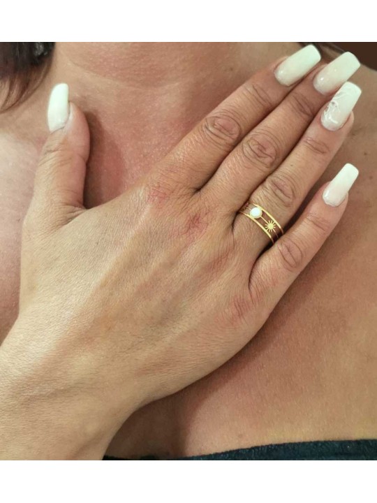 Bague réglable Multiligne, Perle Blanche