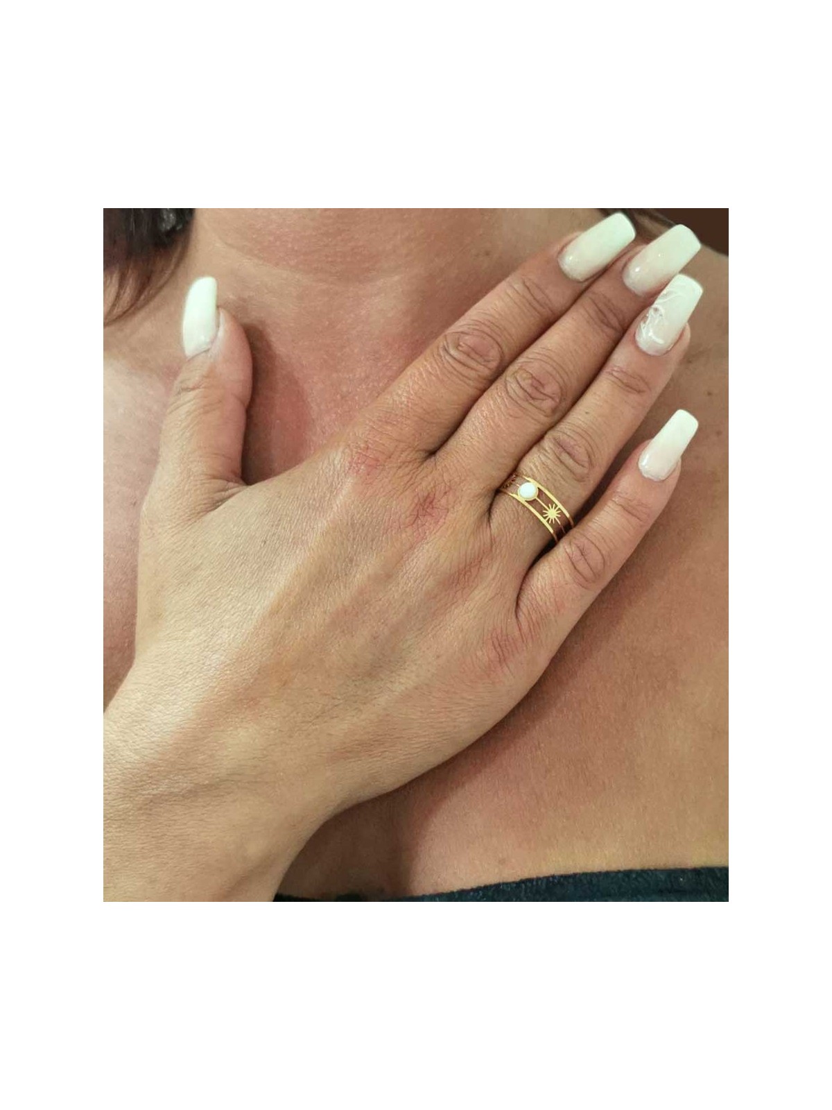 Bague réglable Multiligne, Perle Blanche