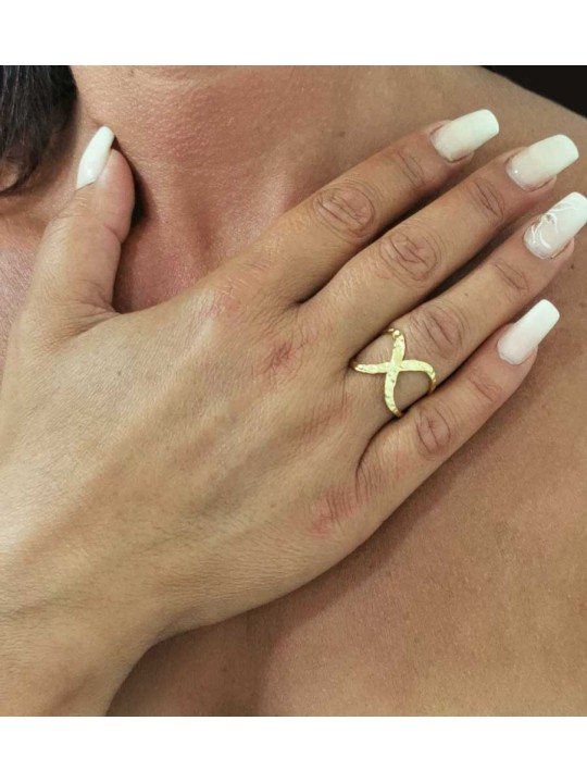 Bague réglable Croix Martelée