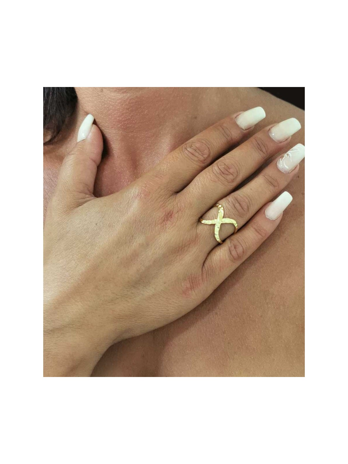 Bague réglable Croix Martelée