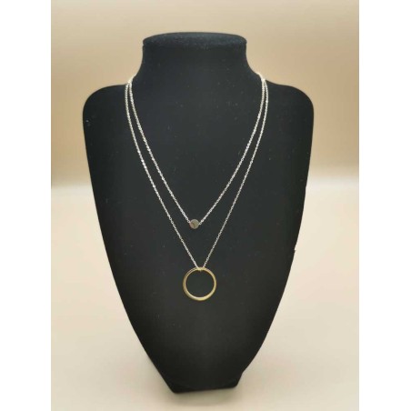Collier Double Chaîne petit Rond et Anneau