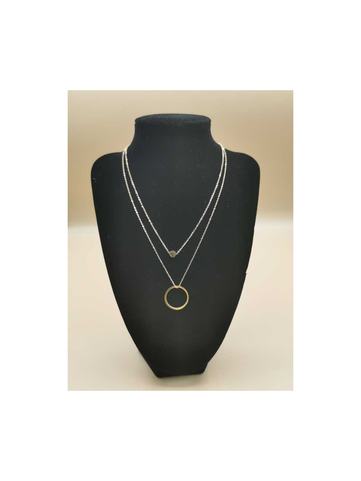 Collier Double Chaîne petit Rond et Anneau