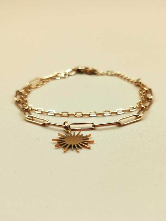 Bracelet Double Chaîne Pendentif Soleil