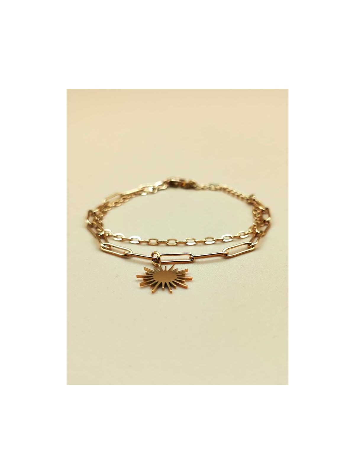 Bracelet Double Chaîne Pendentif Soleil
