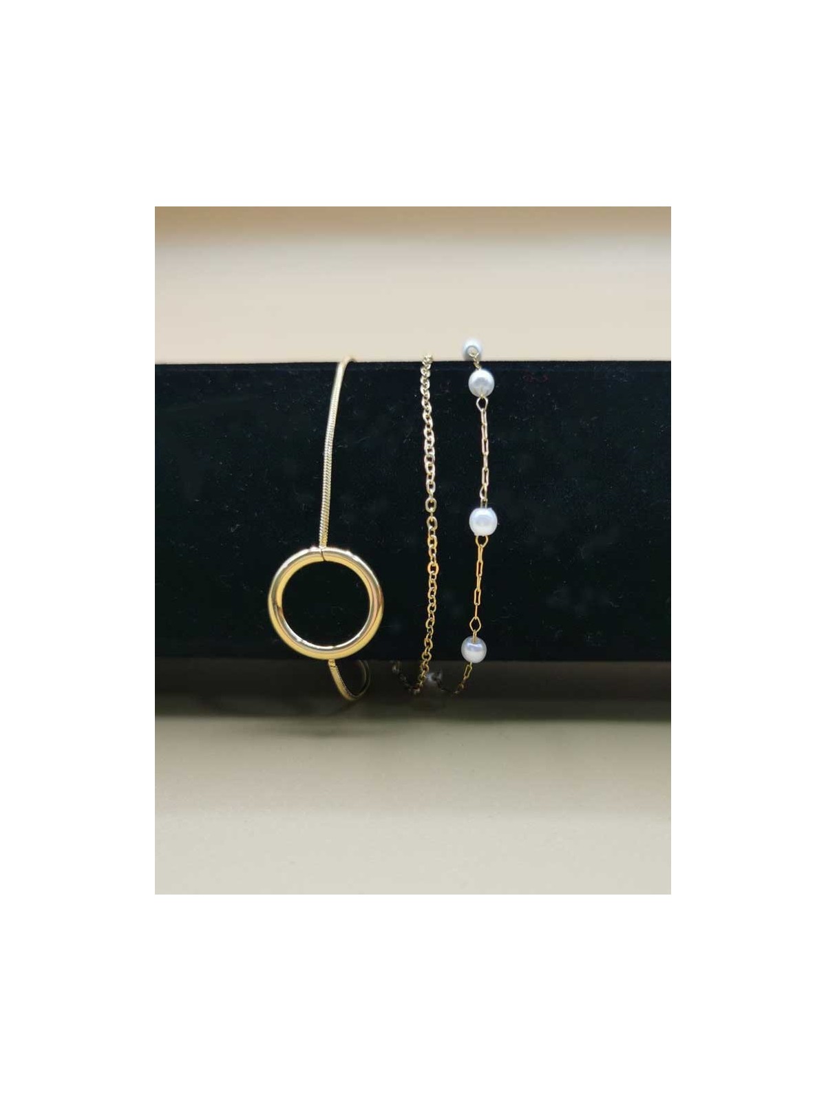 Bracelet Triple Chaînes Anneau et Perles
